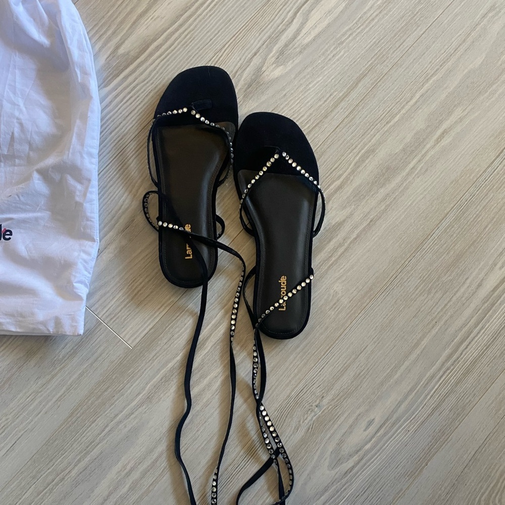 Larroudè Patmos Crystal-Embellished Suede Sandals - size 7